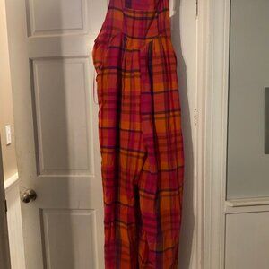 impressions pink plaid overalls, size large, nwt